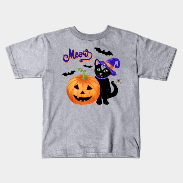 Halloween Cat Kids T-Shirt by CalliLetters